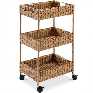 Cestas de Almacenamiento Rectangulares de Jacinto de Agua con Marco de Madera Rústico, de Múltiples Niveles, con Asa, para Organización y Uso Versátil - Product Image 1