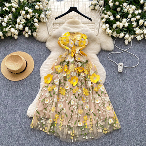 Dress Prom wanita, gaun pakaian 3D bordir bunga setengah panjang untuk wanita Midi tanpa tali sulaman renda - Product Image 5