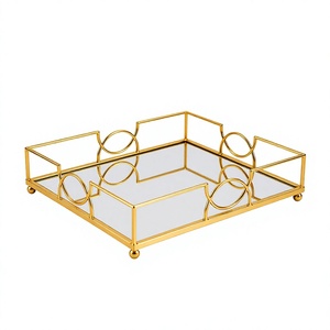 <b>Gold</b> Plated Metal <b>Rectangular</b> Storage Tray Polished Finish Modern Design Multifunction Dishwasher Safe for Wall Mount Tabletop - Product Image 1