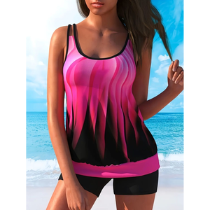 Bañador Tankini con degradado azul para mujer, parte inferior descarada metálica sostenible para piscina de playa, logotipo personalizado disponible en XXS XS XL - Product Image 4