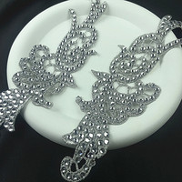 Applique de dentelle brodée de luxe faite à la main avec strass en cristal AB à coudre pour robe de mariée, accessoires de bricolage