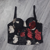 Vente en gros Top caraco vert clair de luxe avec broderie de fleurs Nouveau Crop Logo Cup Crochet Fermeture Corset Bustier Bra Top Manufacture