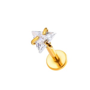 Orecchini a Cartilagine con Zirconi Rotondi, Quadrati, a Cuore, a Stella, a Triangolo, con Filettatura Interna e Base Piatta, in Acciaio Inossidabile, Gioielli per Piercing Helix - Product Image 4