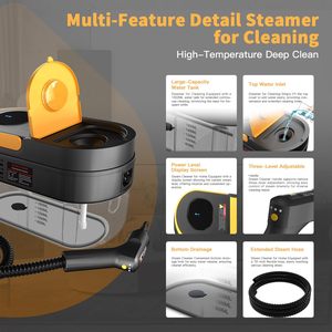 Limpiador Portátil de 1.69 Cuartos de Galón con Mango Ajustable de 3 Niveles, Calentamiento Rápido, 15 Accesorios para Limpieza del Hogar, Juntas y Azulejos, 2500W de Alta Potencia - Product Image 5
