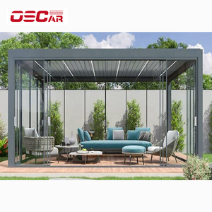 Pergola de jardin extérieure en aluminium avec capteur vent et pluie, porte vitrée, toit à lames rétractables, arches et tonnelles - Product Image 6