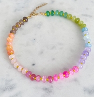 Kalung Batu Permata Permen Warna-warni Batu Alam Kaca Buatan Tangan Kalung Boho Musim Panas untuk Wanita Remaja Perhiasan Liburan