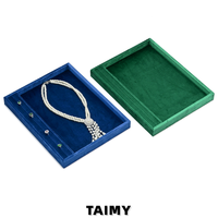 Plateau à bijoux en velours en gros avec fente pour bagues, logo personnalisé, plateau de rangement pour bijoux de vente au détail, plateau de présentation pour vitrine de bijoux