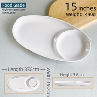 Assiettes à dîner divisées en mélamine de 15 pouces, deux compartiments, style moderne minimaliste, assiettes pour cantine d'étudiants, assiettes pour restauration rapide