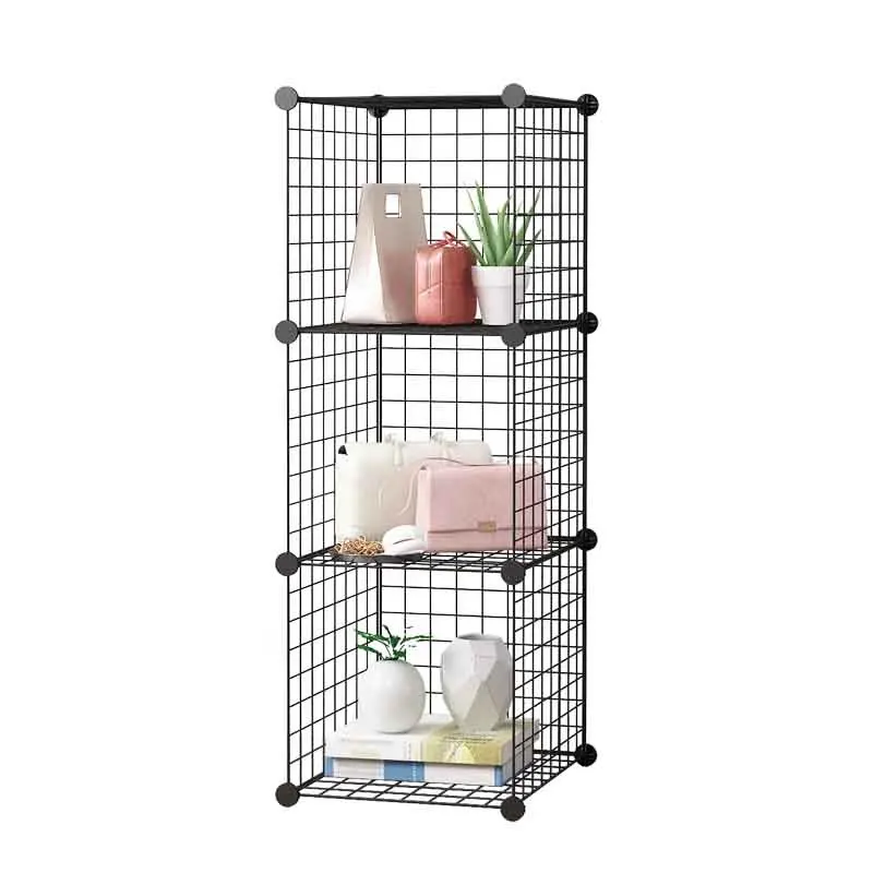 3 Cube Metal Cube Bins Bookshelf Wire Closet Shelving White Wire Grid Cube Storage