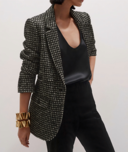 Blazer en laine et polyester pied-de-poule pour femme, manches trois-quarts, col cranté, simple boutonnage, infroissable, style automne - Product Image 6