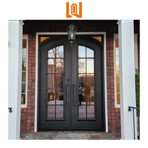 WANJIA Modern Exterior Doors Front Entry Double Entrance Door Wrought Iron Door