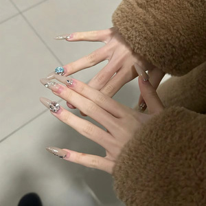 Art Wearable Tips French Style Handmade Colorful Rhinestones Gradient 30 Pieces TikTok Hot Fake Nail Stickers Finished Product - Product Image 2