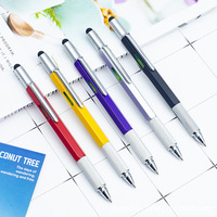 Stylo multifonction rotatif de luxe 6-en-1 en métal avec niveau, tournevis, règle métallique, logo personnalisable, largeur d'écriture 1,0 mm