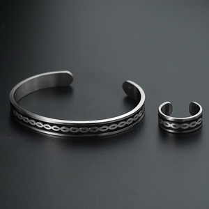 Men Women Pure Stainless Steel <b>Bracelet</b> Ring Adjustable Cuff Arthritis Relief Healing Energy Jewelry <b>Set</b> Couple Gift Wholesale - Product Image 6
