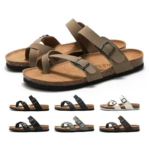 Unisex Double Buckle Slippers Trendy Cork Sandals Couples Beach Flip Flop Sandals For Men Cork Outdoor Flat Shoes