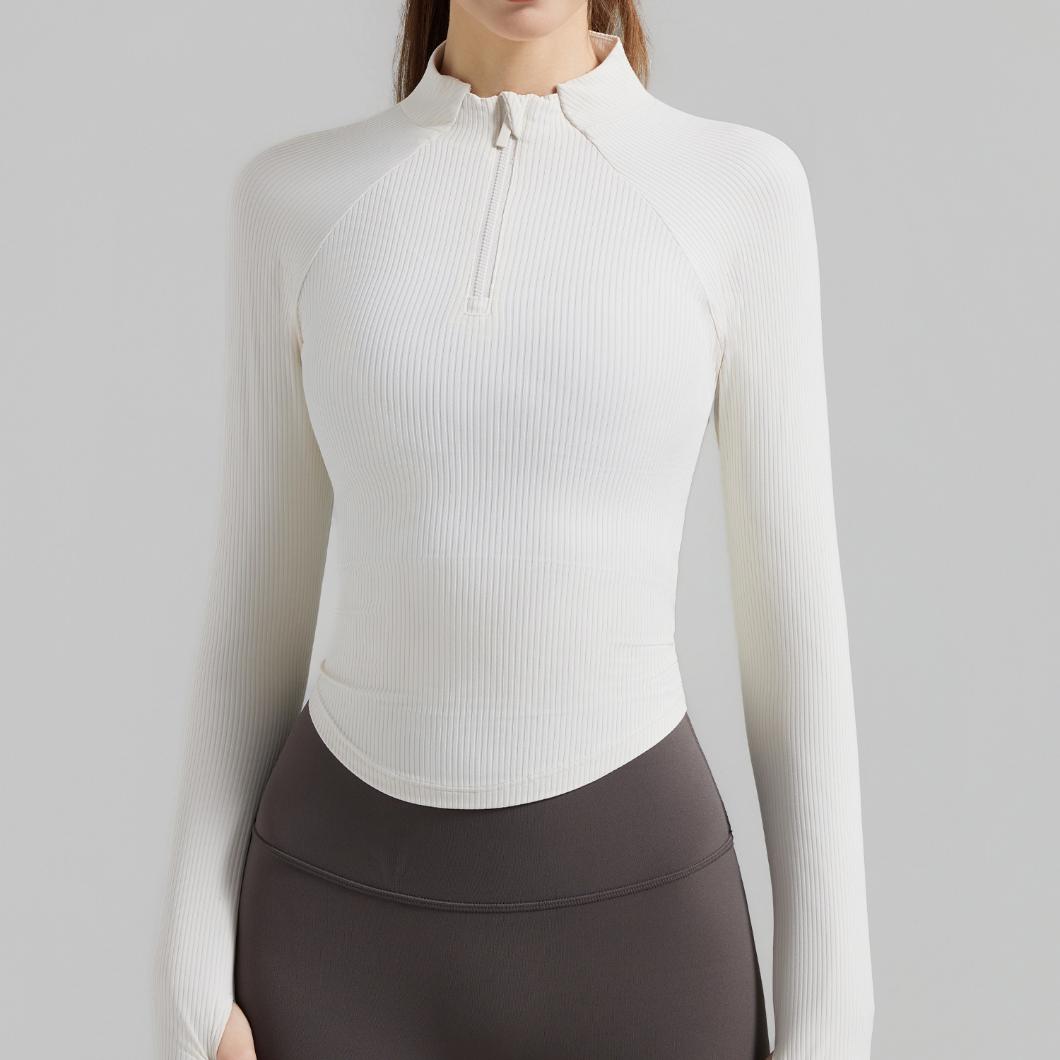 Comfortable Women's Solid Color Half Zip Slim Yoga Top Fitness Training Running Long Sleeve Front Logo Breathable Spandex/Nylon