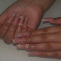 Faux ongles à presser en ABS, de haute qualité, de créateur, en gros, faits main, longs, en forme d'amande, cercueil, cœur, perle, avec colle pour application sur les doigts
