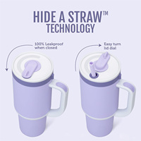 Gobelet isotherme en acier inoxydable de 40 oz avec bouton coulissant, paille rétractable cachée, sans BPA, tasse à bec en acier inoxydable de 40 oz