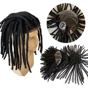 African Braid Wig #1b Black Brazilian Virgin Human Hair 14 Inches Dreadlocks Wigs 8x10 Skin Unit PU Dreadlocks Toupee For Man