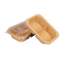 Bol en papier rectangulaire octogonal à 2 compartiments imprimé sur mesure avec couvercle, conteneur jetable à emporter