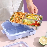 304 Edelstahl Bento Lunchbox mit 3 Fächern Auslaufsicherer Lebensmittelbehälter mit Besteck BPA-frei für Kinder Schule Büro