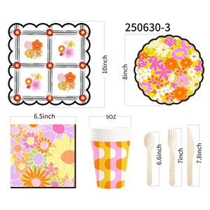 DAMAI - Juego de Vajilla Desechable con Diseño de Flores Silvestres para Fiestas, Platos de Papel, Vasos de Papel, Servilletas para Bodas - Product Image 5
