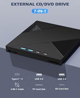 Unidad de CD/DVD Externa 7 en 1, Grabadora de DVD Portátil, Lector USB 3.0 Tipo-C, HUB SD TF para Computadora Portátil, PC, Windows, Linux