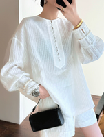 Ensemble chemise et short en lin personnalisé pour femme, haut plissé à manches longues, tenue minimaliste deux pièces, coupe décontractée