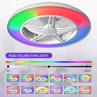 Ventilateur de plafond intelligent WiFi sans pales de 20 pouces avec lumière RGB, haut-parleur, commande vocale via application Alexa, 6 vitesses, intensité réglable, profil bas pour salon