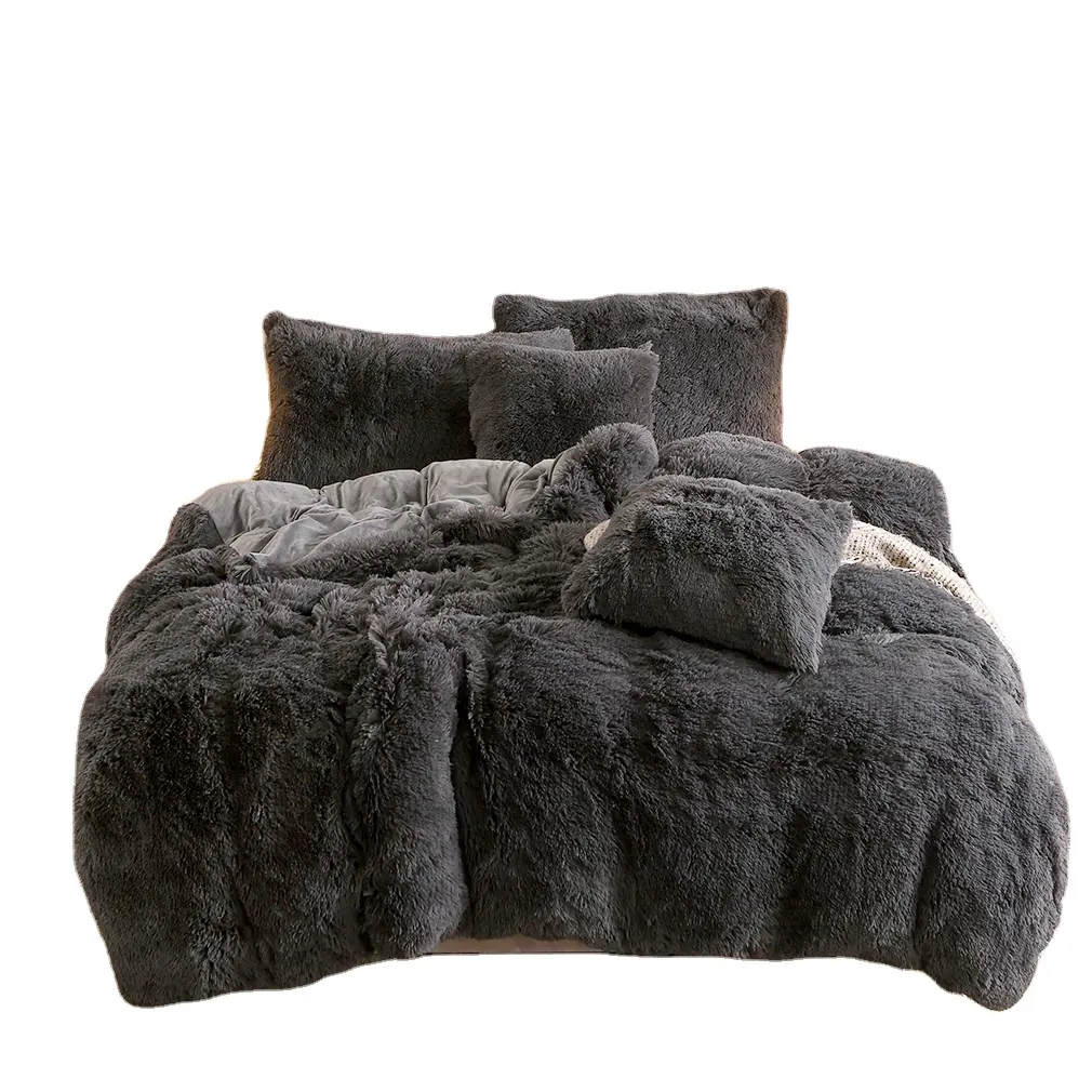 American Style Customized Dark Luxury Plush Shaggy Duvet Cover Flannel Velvet Bedding
