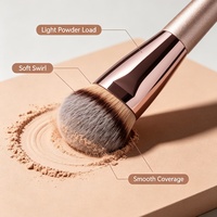 Kuas Foundation Blush Premium, Gagang Aluminium Poles, Bulu Serat Lembut Gradasi, Kuas Kosmetik Tunggal