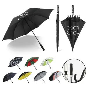Paraguas personal de marca promocional logotipo personalizado de color Pongee barato automático recto grandes paraguas de golf de lujo al aire libre
