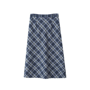 Jupe midi Happy Plus à carreaux bleus, taille naturelle, en coton, grande taille, pour femme, avec fente arrière, style preppy - Product Image 3