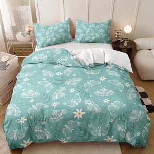 Eenvoudige Frisse Bloemen 3-delige Bedrukte 100% Katoenen Beddengoed Set Comfortabele Dikke Zachte Dekbedovertrek Set - Product Image 5