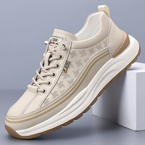 ชิโลวารองเท้าผ้าใบลำลองสำหรับผู้ชายระบายอากาศได้ดี พื้นรองเท้ายางส้นเตี้ย รองเท้ากีฬาเพื่อการพักผ่อน ดีไซน์พู่เย็บสีขาว - Product Image 1