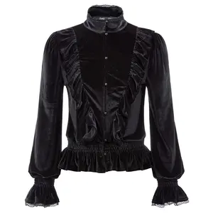 SLA02005 Mantel Steampunk Gotik Wanita, Jaket Kotak-kotak Kancing Lengan Panjang Kerah Berdiri SD