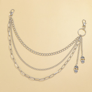 Chaîne de taille géométrique multicouche en métal avec pendentif tête de mort, bijoux de corps décontractés style hip-hop, argent tibétain - Product Image 2