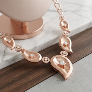Conjunto de Collar y Pendientes Zyvory de Plata 925 con Diseño de Hoja de Oro Rosa Italiano, Joyería de Cristal para Regalo de Aniversario - Product Image 2