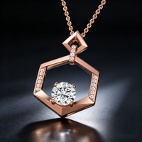 Pendentif ouvert hexagonal en diamant de laboratoire couleur D-E clarté VVS, collier chaîne minimaliste Art Déco en or rose, cadeau pour femme