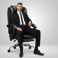 Fauteuil de bureau exécutif contemporain en cuir Boncare avec chauffage, 6 points de vibration, repose-pieds, accoudoirs rembourrés, acier inoxydable, pour hôtel