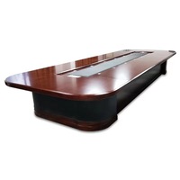Table de conférence de luxe contemporaine en acajou, style Racetrack, avec incrustations en cuir, pour bureau