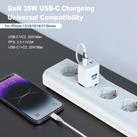 Chargeur USB-C GaN 35W, adaptateur de charge rapide portable pour téléphone portable, compatible iPhone et Samsung (30W/35W)