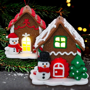 New Christmas Tree <strong>Mini</strong> Gingerbread House Windows Hanging Ornament With Snowman and <strong>Candy</strong> <strong>Canes</strong> for Kids Party Gifts Decoration - Product Image 2