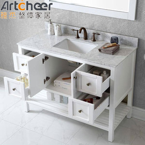 <strong>Bathroom</strong> <strong>Vanity</strong> in Sturdy <strong>Solid</strong> <strong>Wood</strong> Frame with Carrara Marble Countertop Cabinet Table American Style