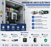 Sistema de Detección de Arco Eléctrico Fotoeléctrico, Área Activa de 20 m, Ángulo de Visión de 180°, Salida de 0~5 V, 0~10 V, 12 V CC, 5 V CC