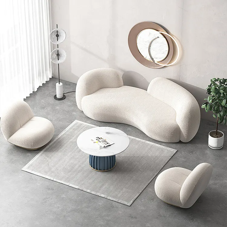 AUXFORD sofa desain minimalis modern, sofa mewah minimalis putih setengah lingkaran desainer desain lounge bulat melengkung