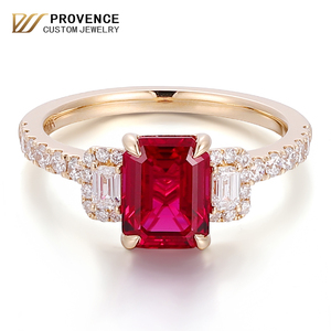 PROVENCE fine jewelry real 18k gold <b>ring</b> <b>Emerald</b> Cut 2carat lab pigeon blood ruby <b>ring</b> moissanite diamond women festival gift - Product Image 1