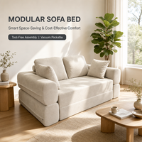Canapé-lit sectionnel moderne sans cadre, mousse haute densité, convertible, avec revêtement en tissu, pour petit appartement