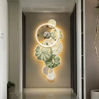 Art Mural Lumineux LED Moderne Luxe, Poisson Géométrique Abstrait, Décoration de Salon Simple, Style Art Déco, Horloge à Motif Nature Morte