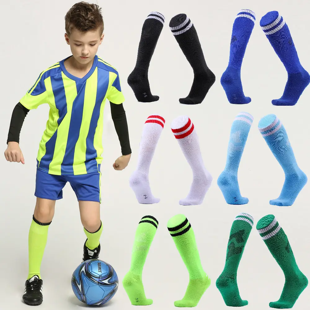 Stoking sepakbola anak, kaus kaki sepak bola, Legging katun panjang, kaus kaki olahraga Lari, kaus kaki anak-anak